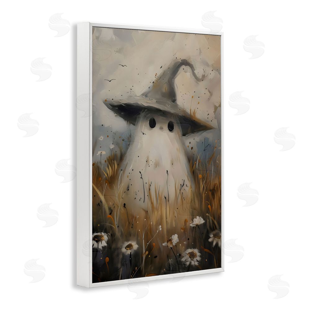 Arlington Prints Cute Ghost In Field White Framed Giclee Wall Art Print