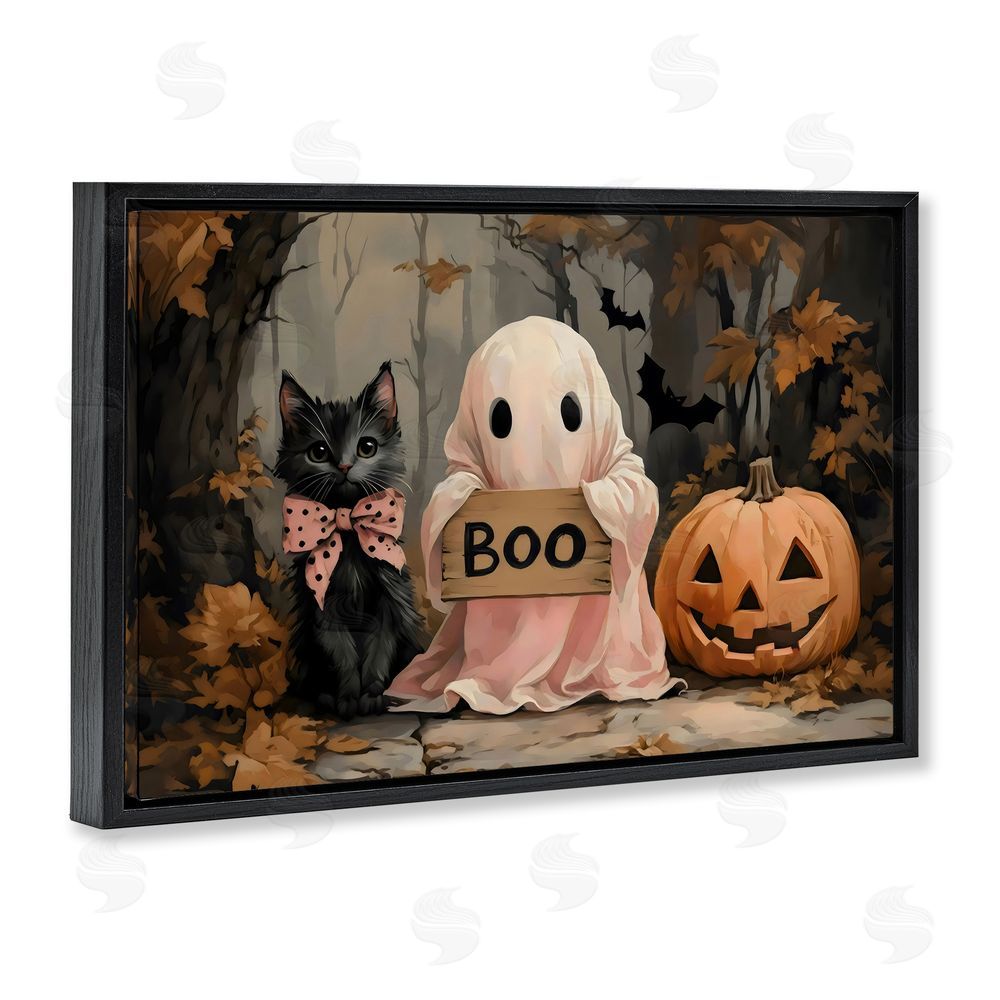 Arlington Prints Cute Halloween Boo Portrait Black Floating Frame Canvas Wall Art Print
