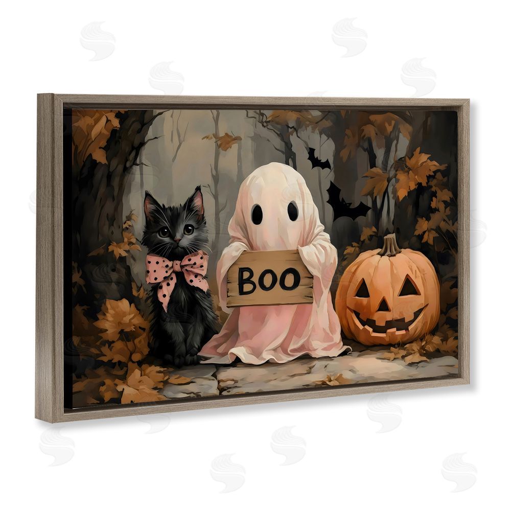 Arlington Prints Cute Halloween Boo Portrait Brown Floating Frame Canvas Wall Art Print