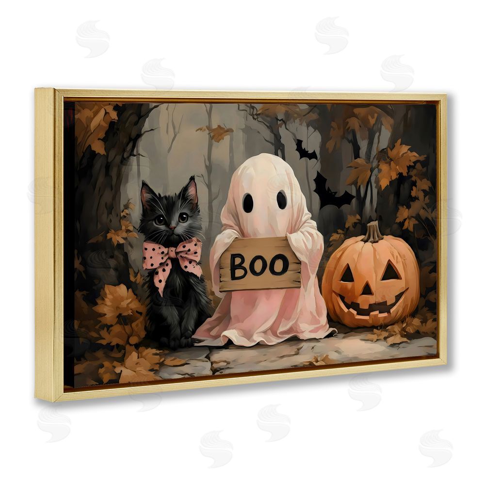 Arlington Prints Cute Halloween Boo Portrait Gold Floating Frame Canvas Wall Art Print