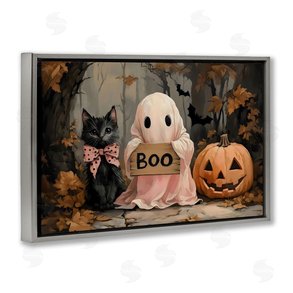 Arlington Prints Cute Halloween Boo Portrait Gray Floating Frame Canvas Wall Art Print