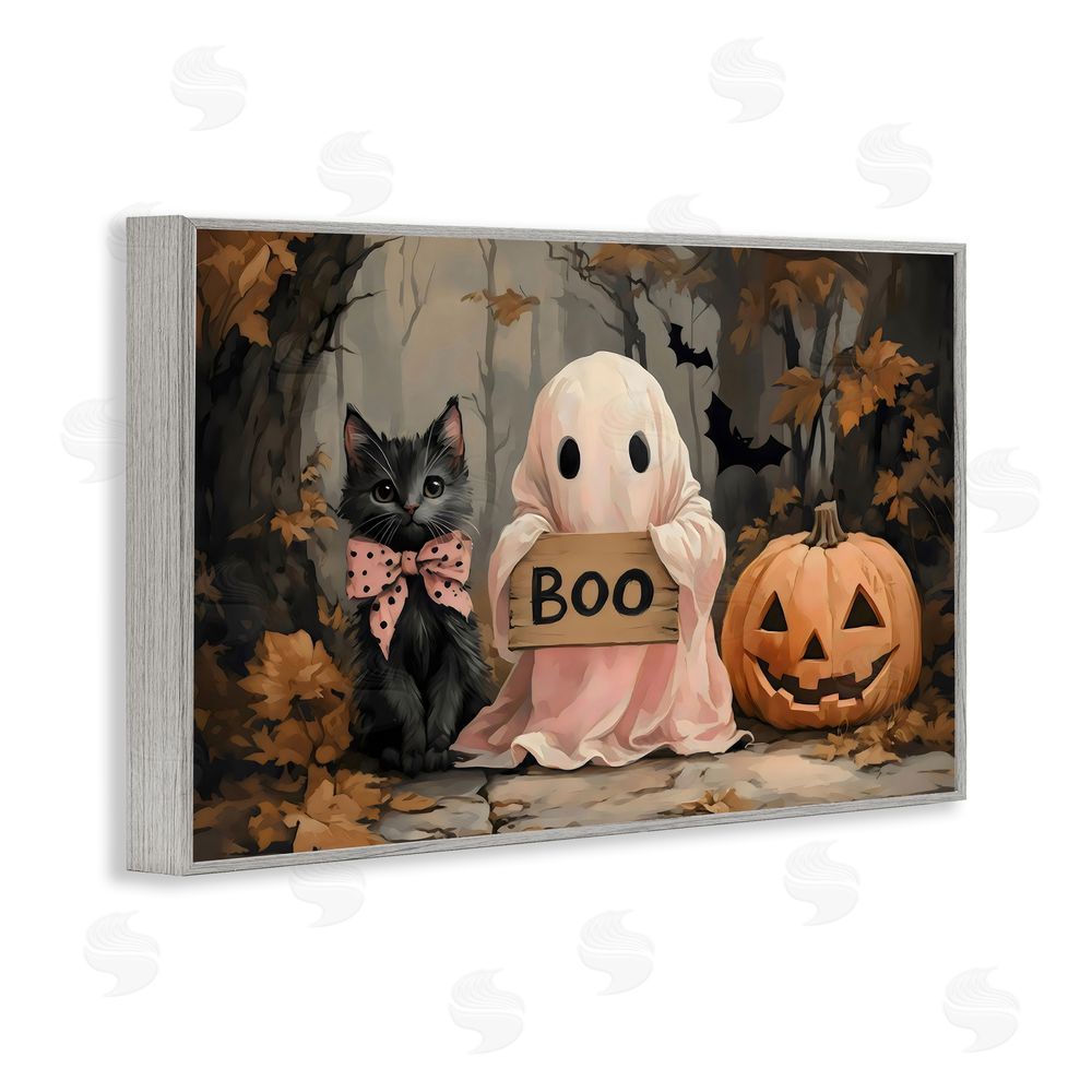 Arlington Prints Cute Halloween Boo Portrait Gray Framed Giclee Wall Art Print