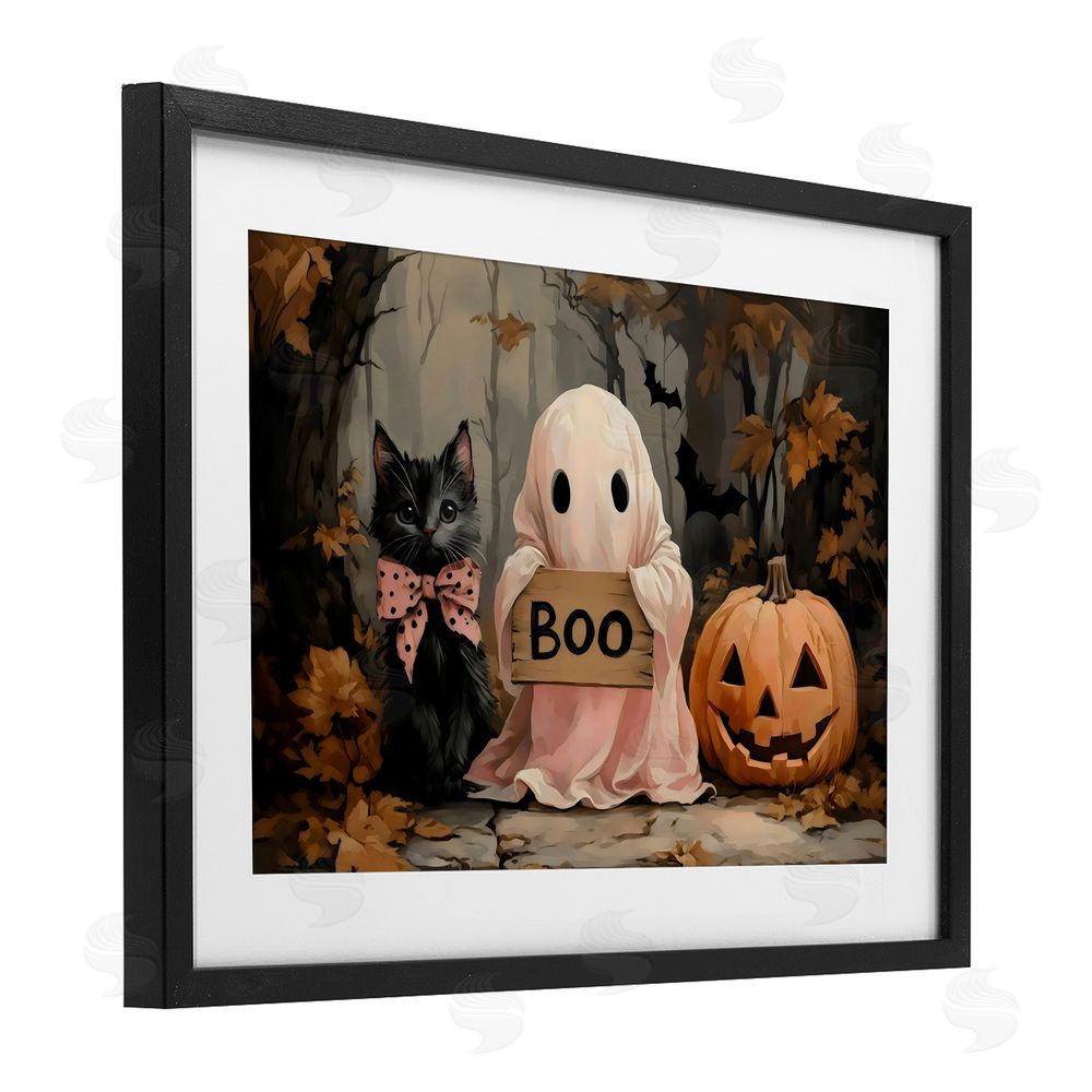 Arlington Prints Cute Halloween Boo Portrait Black Framed Print Under Glass with White Mat Wall Art