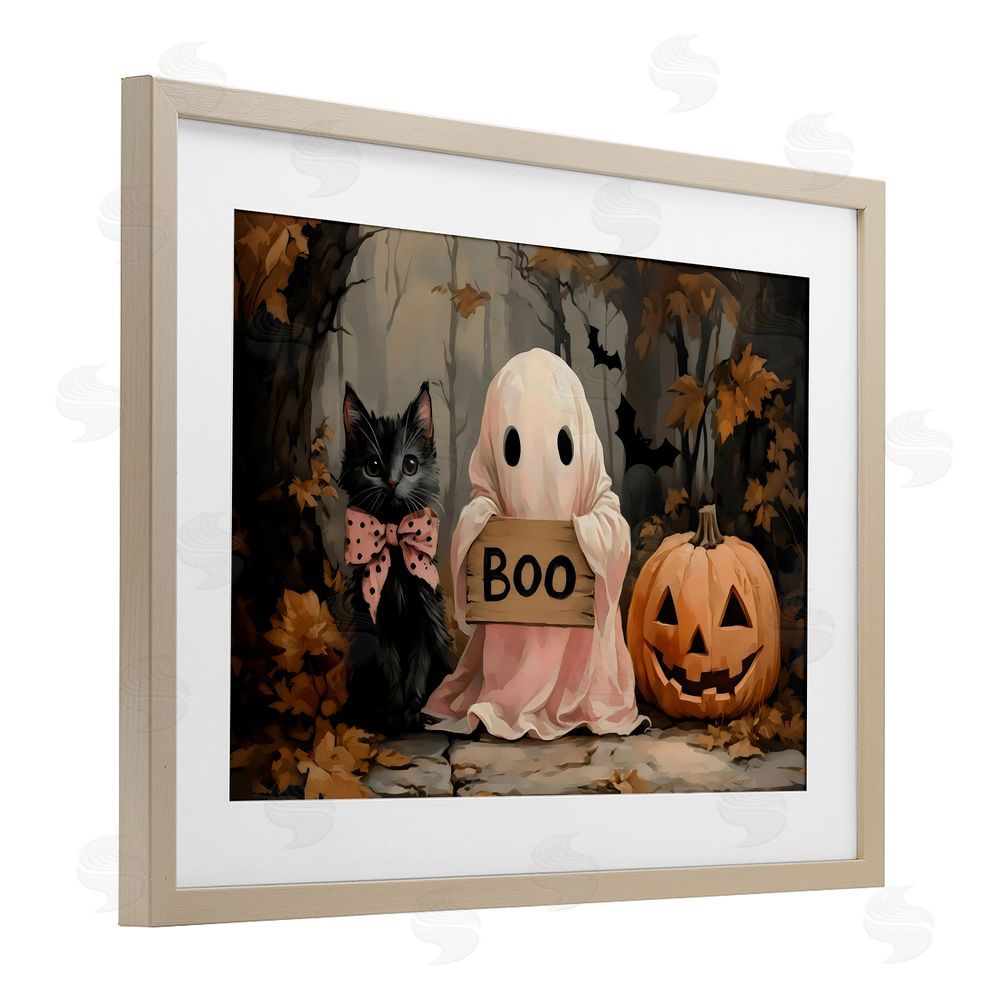 Arlington Prints Cute Halloween Boo Portrait Birch Framed Print Under Glass with White Mat Wall Art