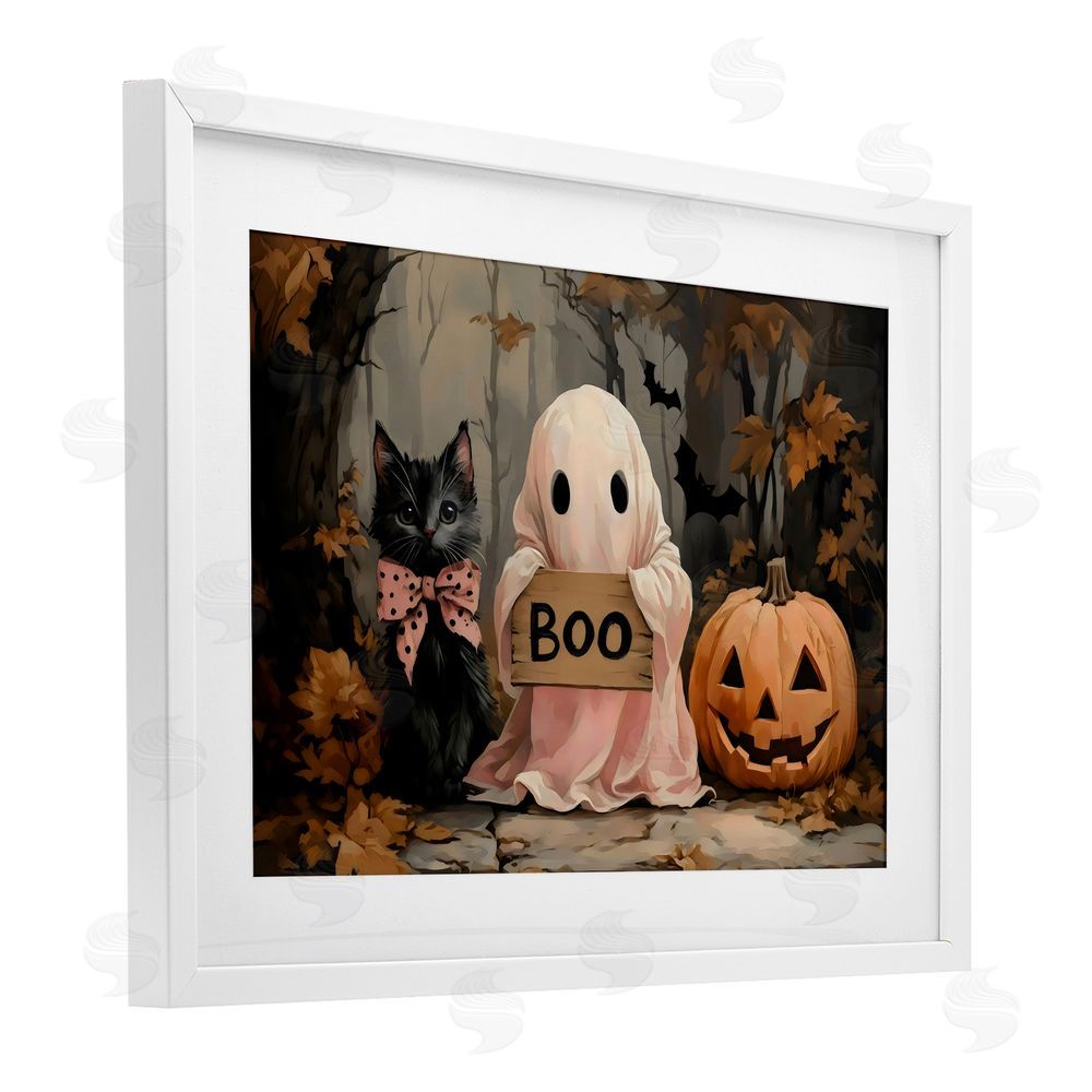 Arlington Prints Cute Halloween Boo Portrait White Framed Print Under Glass with Mat Wall Art