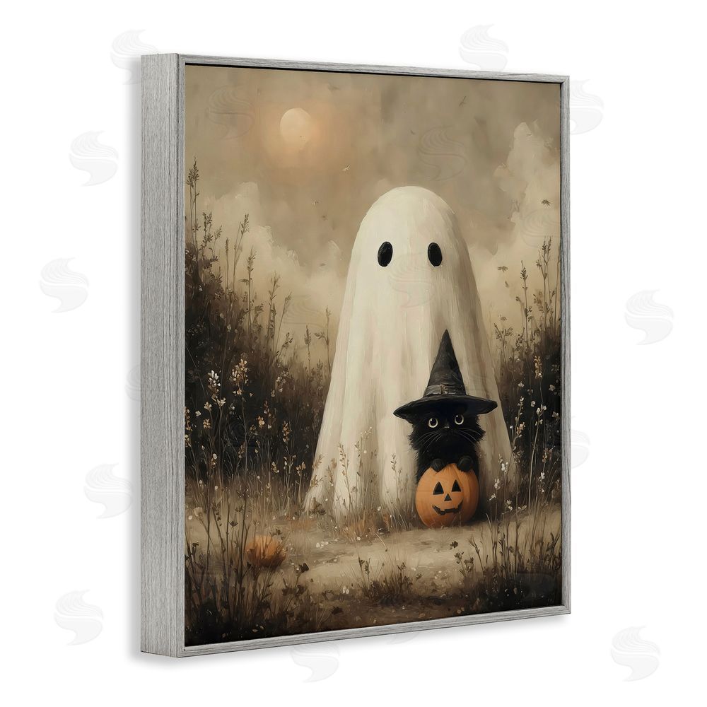 Arlington Prints Ghost & Black Kitten Gray Framed Giclee Wall Art Print