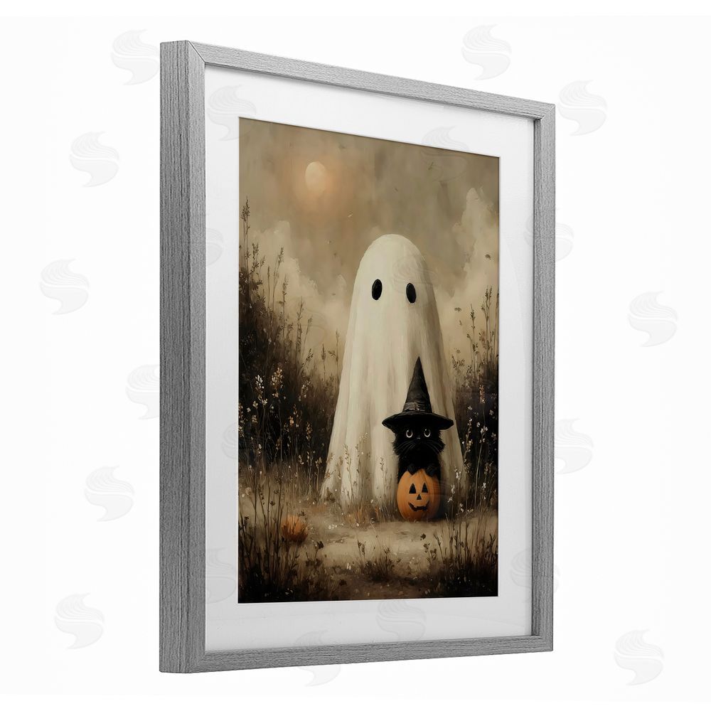 Arlington Prints Ghost & Black Kitten Gray Framed Print Under Glass with White Mat Wall Art