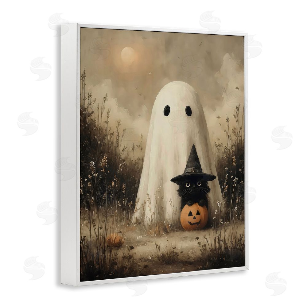 Arlington Prints Ghost & Black Kitten White Framed Giclee Wall Art Print