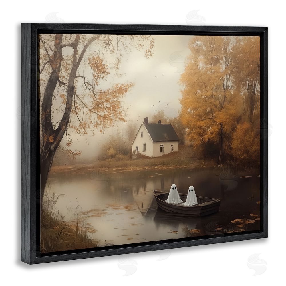 Arlington Prints Fall Ghosts Boat Ride Black Floating Frame Canvas Wall Art Print