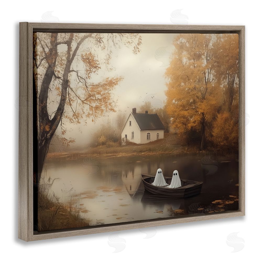 Arlington Prints Fall Ghosts Boat Ride Brown Floating Frame Canvas Wall Art Print
