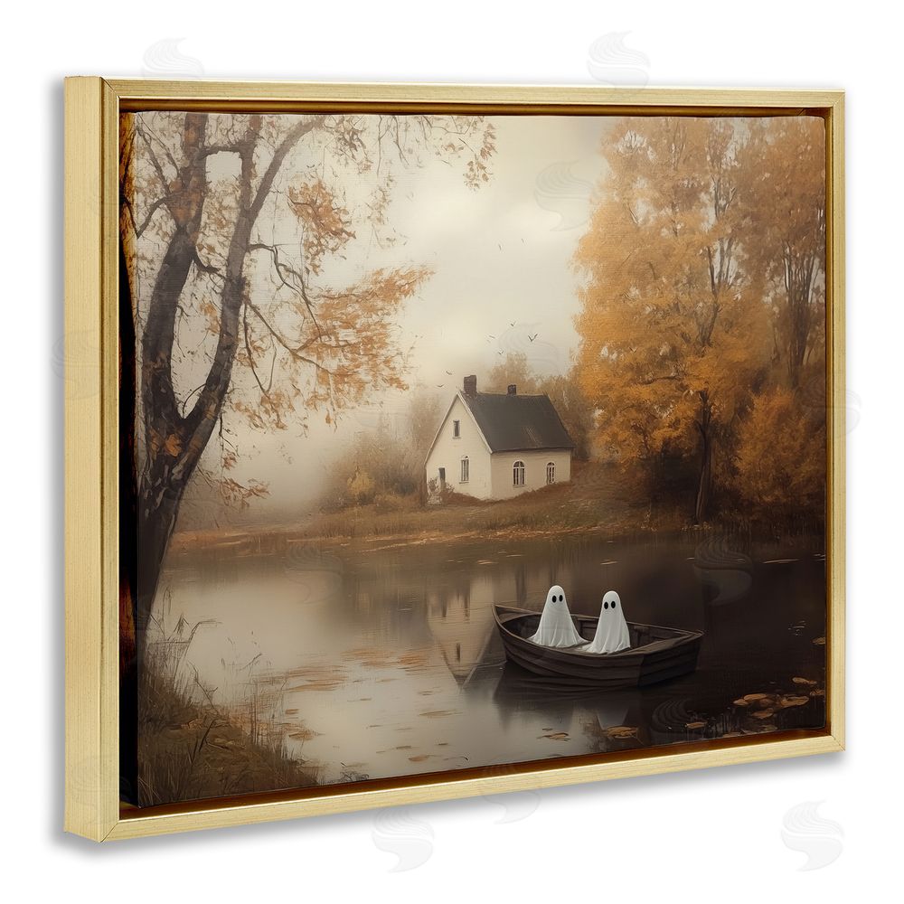 Arlington Prints Fall Ghosts Boat Ride Gold Floating Frame Canvas Wall Art Print