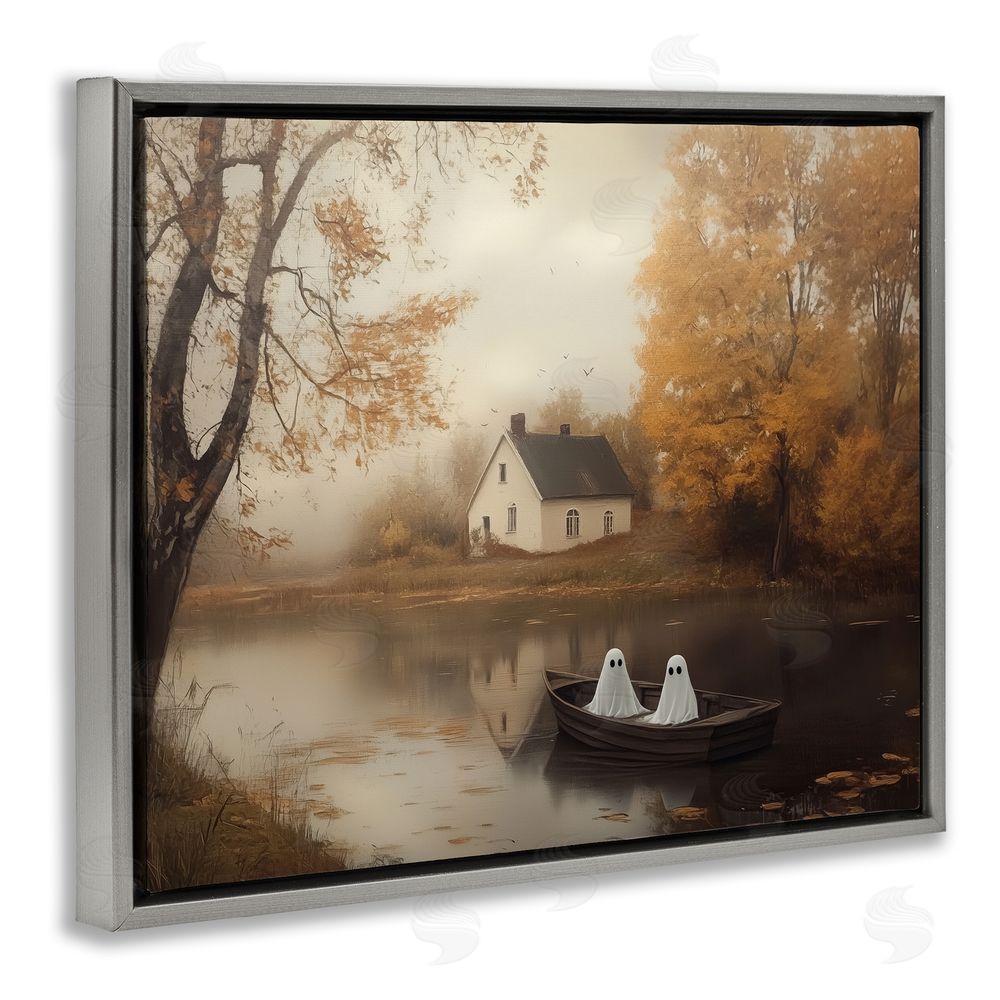 Arlington Prints Fall Ghosts Boat Ride Gray Floating Frame Canvas Wall Art Print