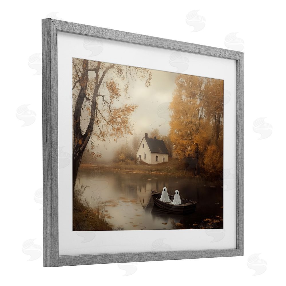 Arlington Prints Fall Ghosts Boat Ride Gray Framed Print Under Glass with White Mat Wall Art