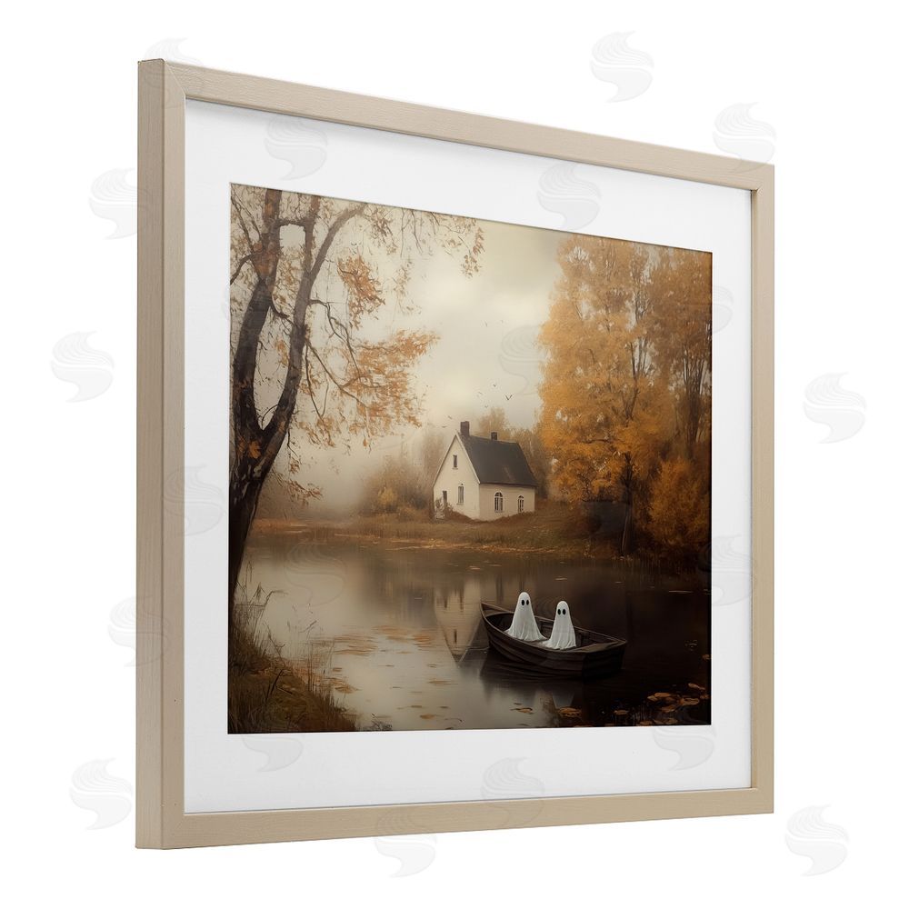 Arlington Prints Fall Ghosts Boat Ride Birch Framed Print Under Glass with White Mat Wall Art