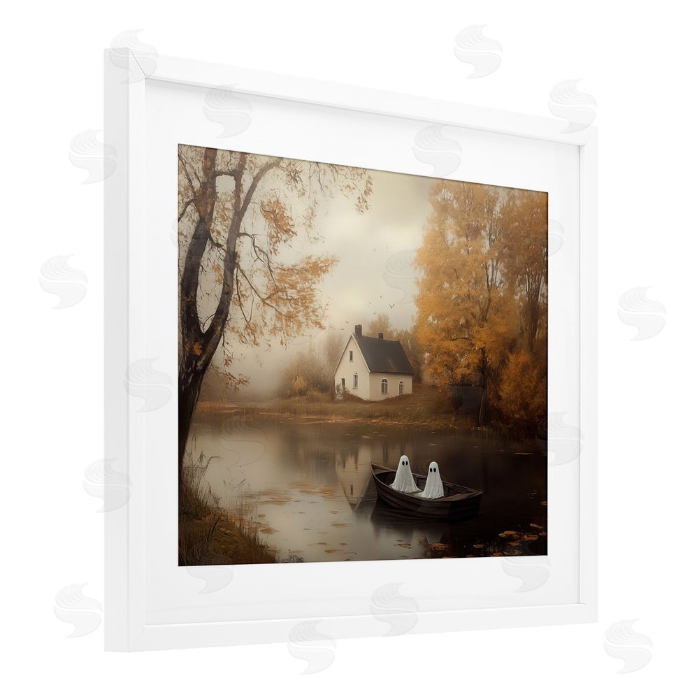Arlington Prints Fall Ghosts Boat Ride White Framed Print Under Glass with Mat Wall Art