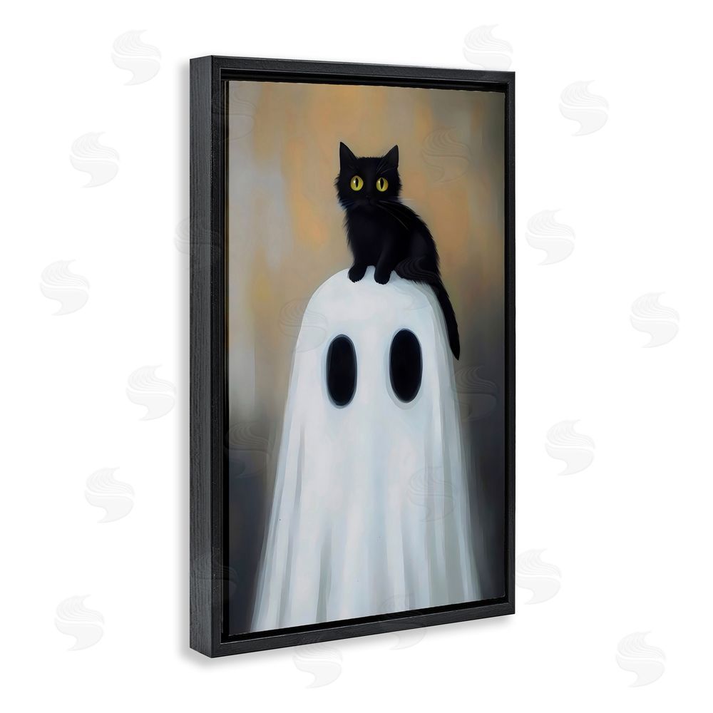 Arlington Prints Ghost And Kitten Perched Black Floating Frame Canvas Wall Art Print