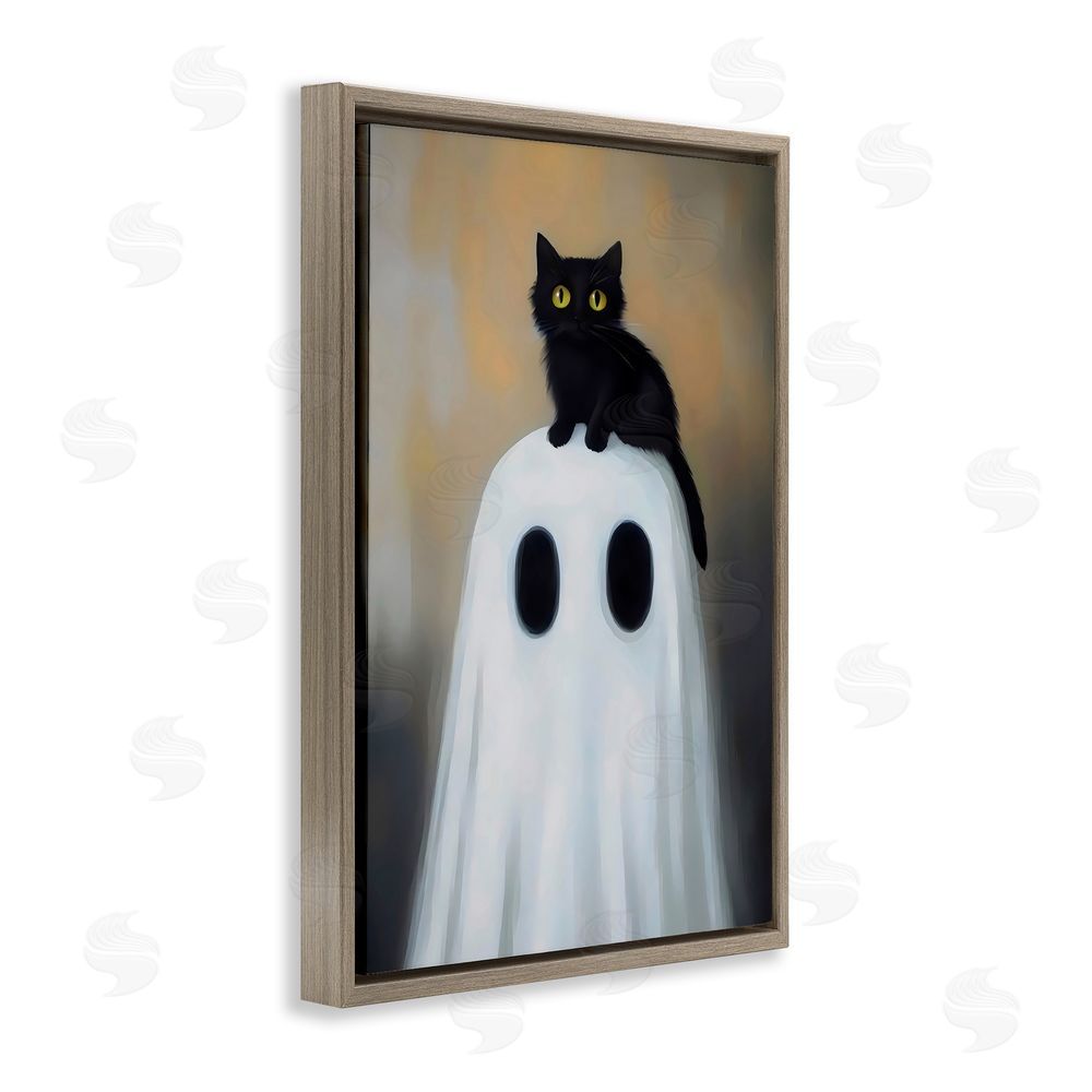 Arlington Prints Ghost And Kitten Perched Brown Floating Frame Canvas Wall Art Print