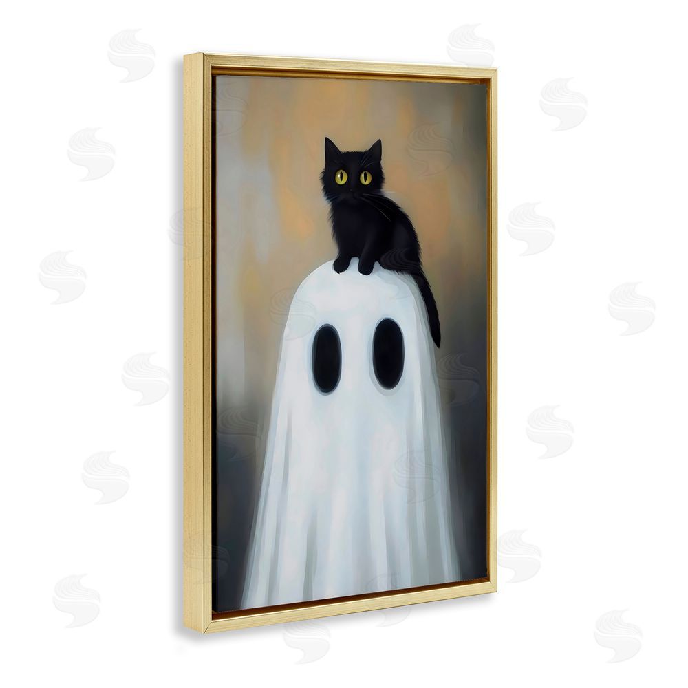 Arlington Prints Ghost And Kitten Perched Gold Floating Frame Canvas Wall Art Print