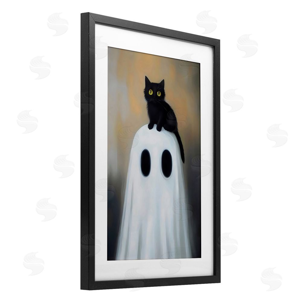 Arlington Prints Ghost And Kitten Perched Black Framed Print Under Glass with White Mat Wall Art