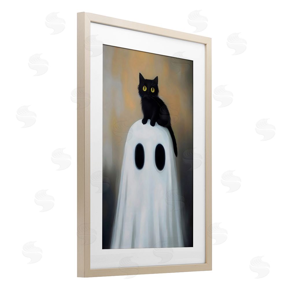 Arlington Prints Ghost And Kitten Perched Birch Framed Print Under Glass with White Mat Wall Art