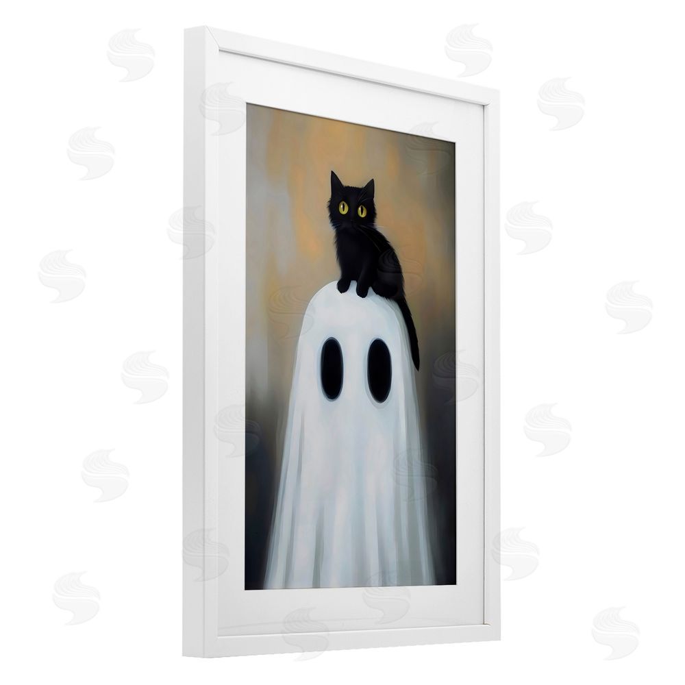 Arlington Prints Ghost And Kitten Perched White Framed Print Under Glass with Mat Wall Art