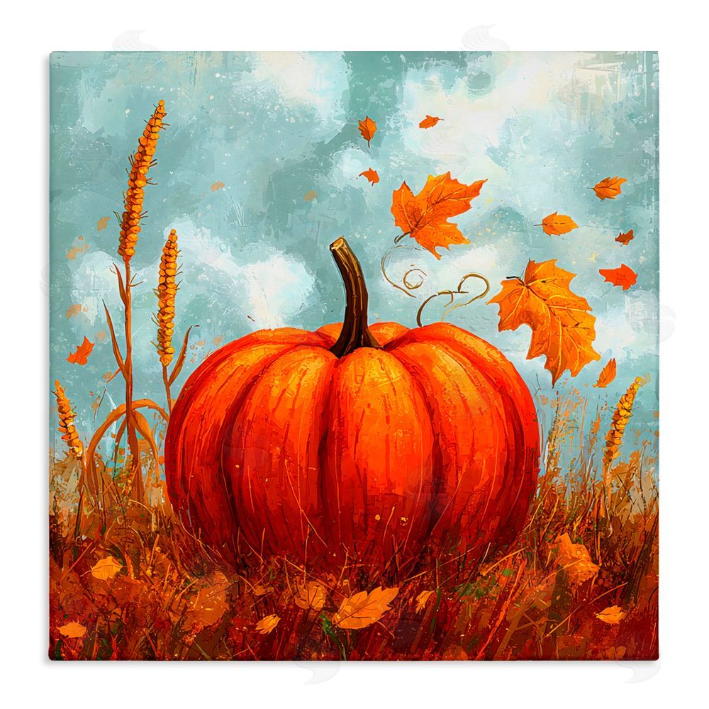 Creative Studio Pumpkin & Falling Leaves Canvas Wall Art Print