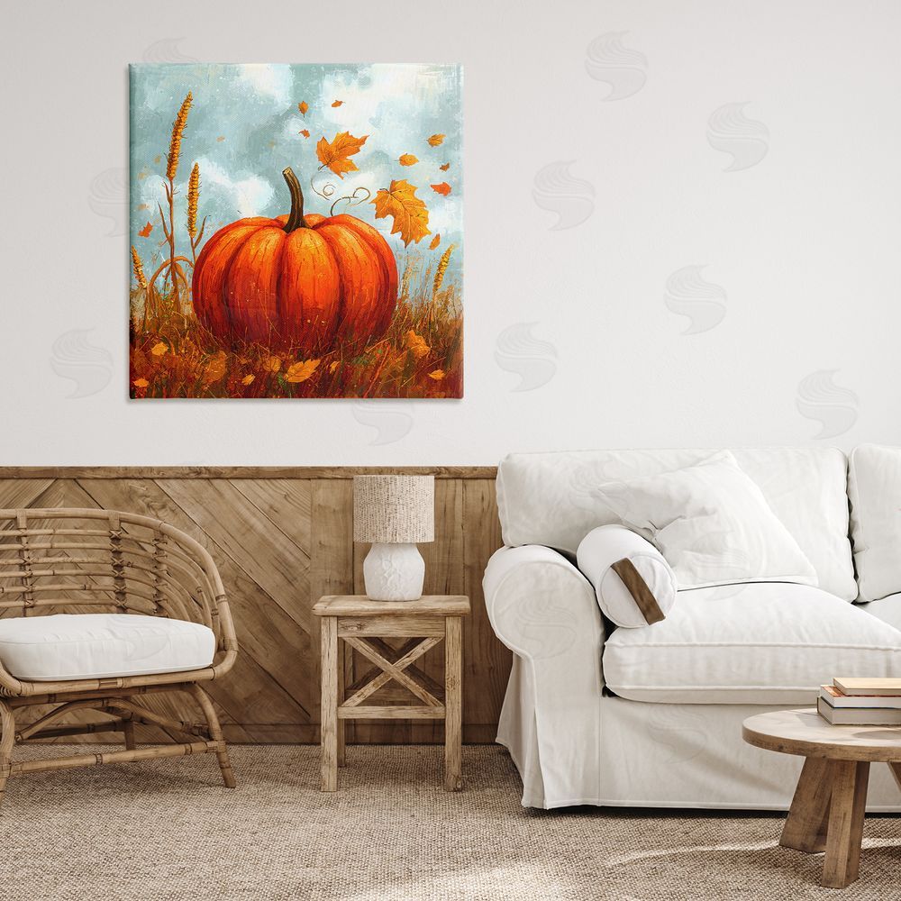 Creative Studio Pumpkin & Falling Leaves Canvas Art on Wall