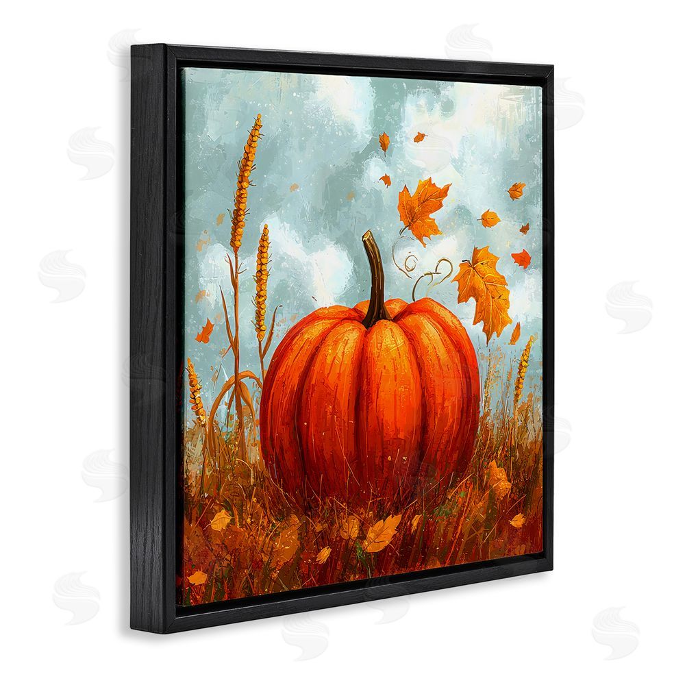 Creative Studio Pumpkin & Falling Leaves Black Floating Frame Canvas Wall Art Print