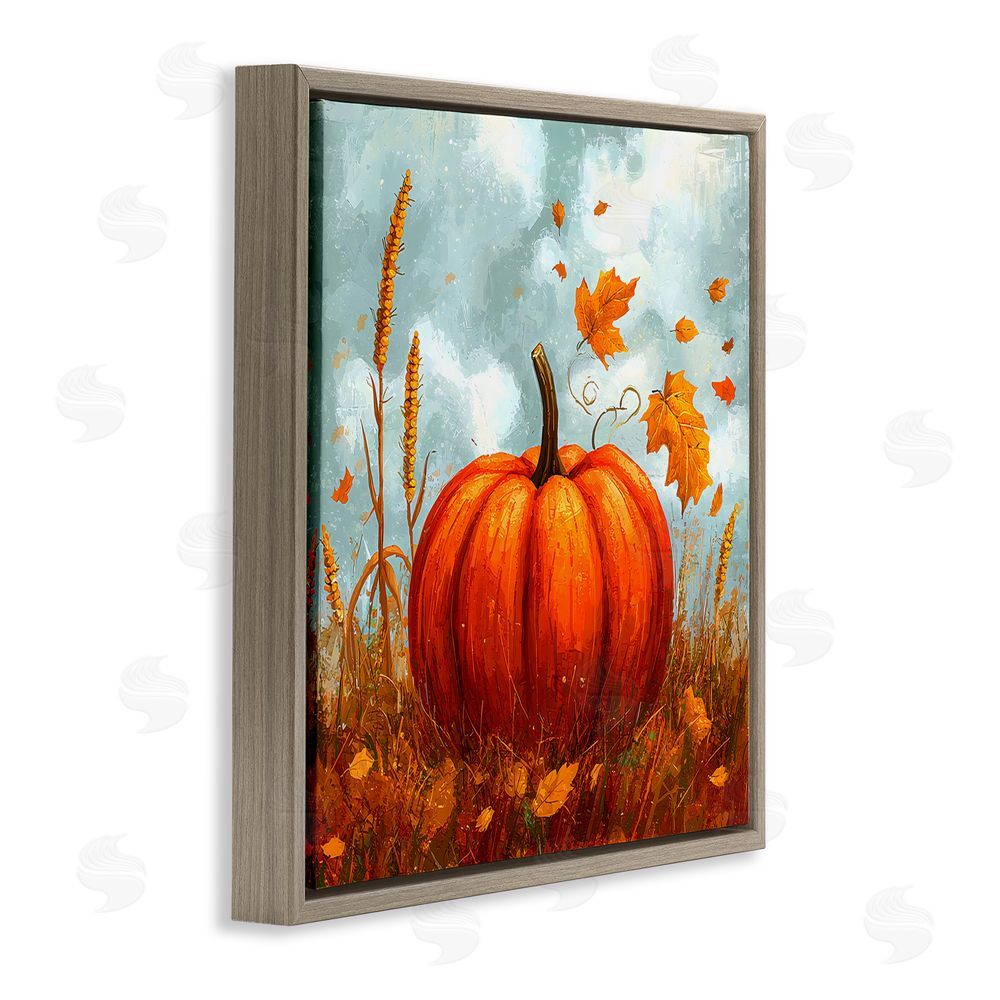Creative Studio Pumpkin & Falling Leaves Brown Floating Frame Canvas Wall Art Print