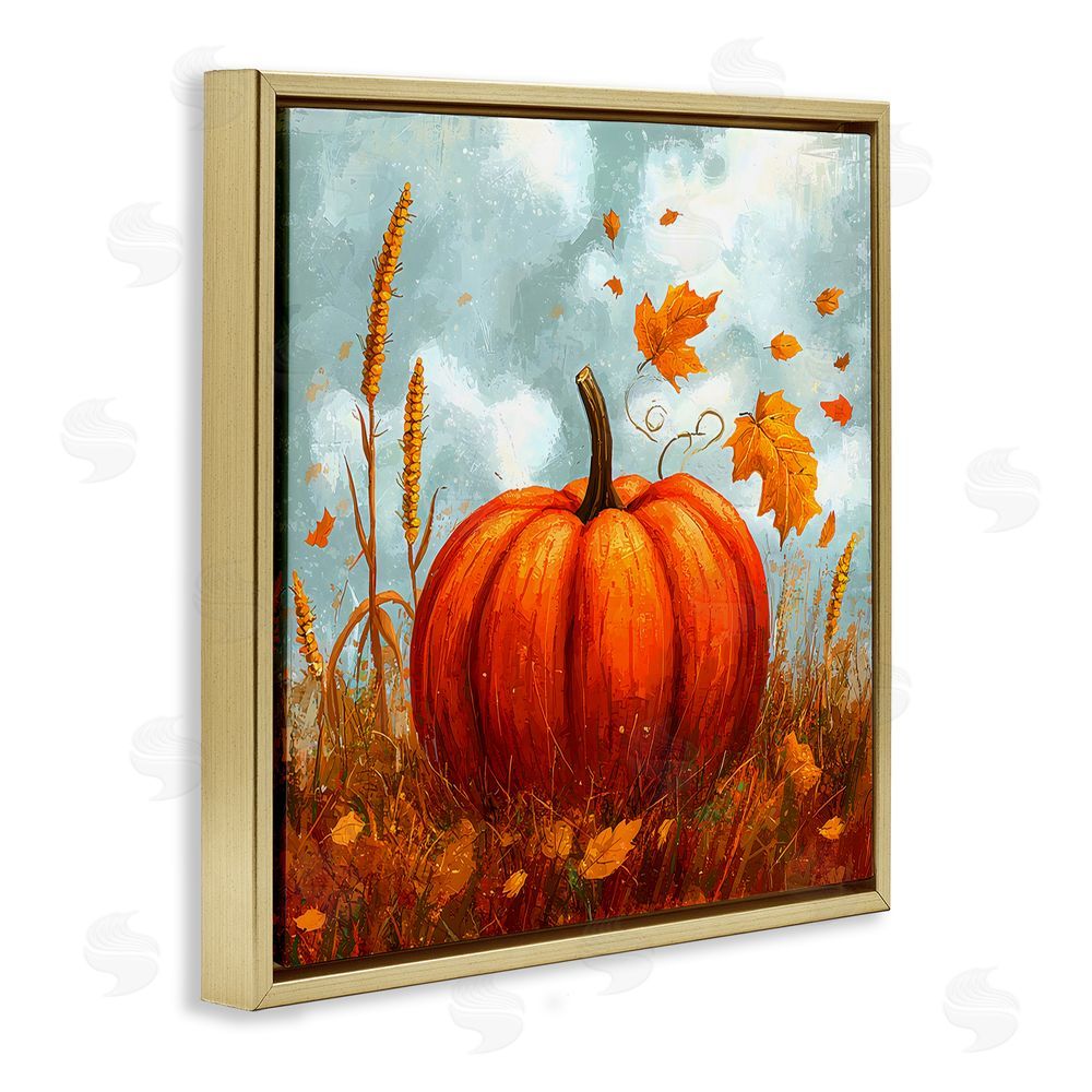 Creative Studio Pumpkin & Falling Leaves Gold Floating Frame Canvas Wall Art Print