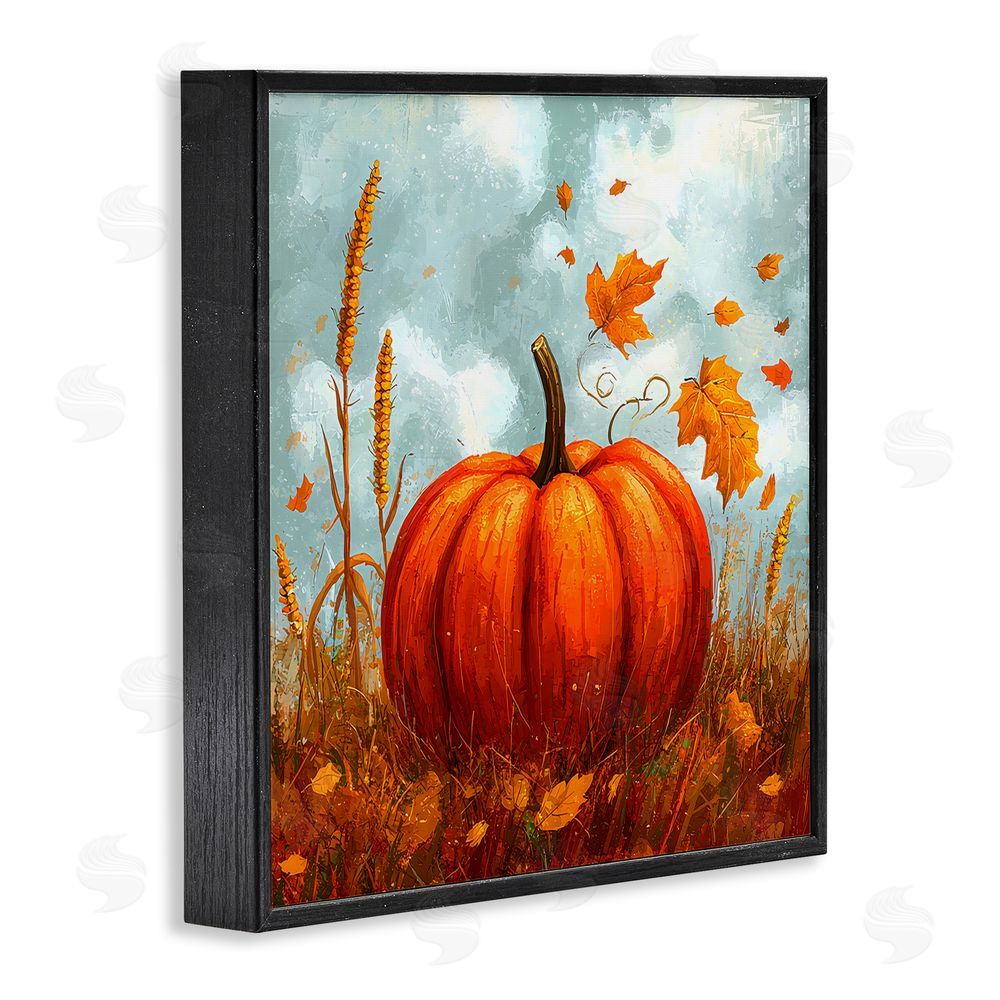 Creative Studio Pumpkin & Falling Leaves Black Framed Giclee Wall Art Print