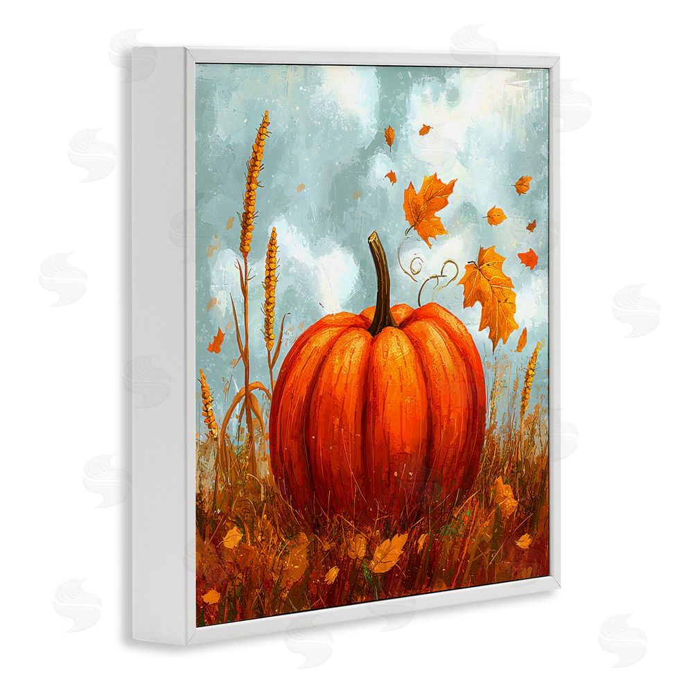Creative Studio Pumpkin & Falling Leaves White Framed Giclee Wall Art Print