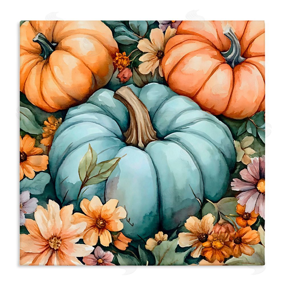 Creative Studio Three Pumpkins & Florals Canvas Wall Art Print