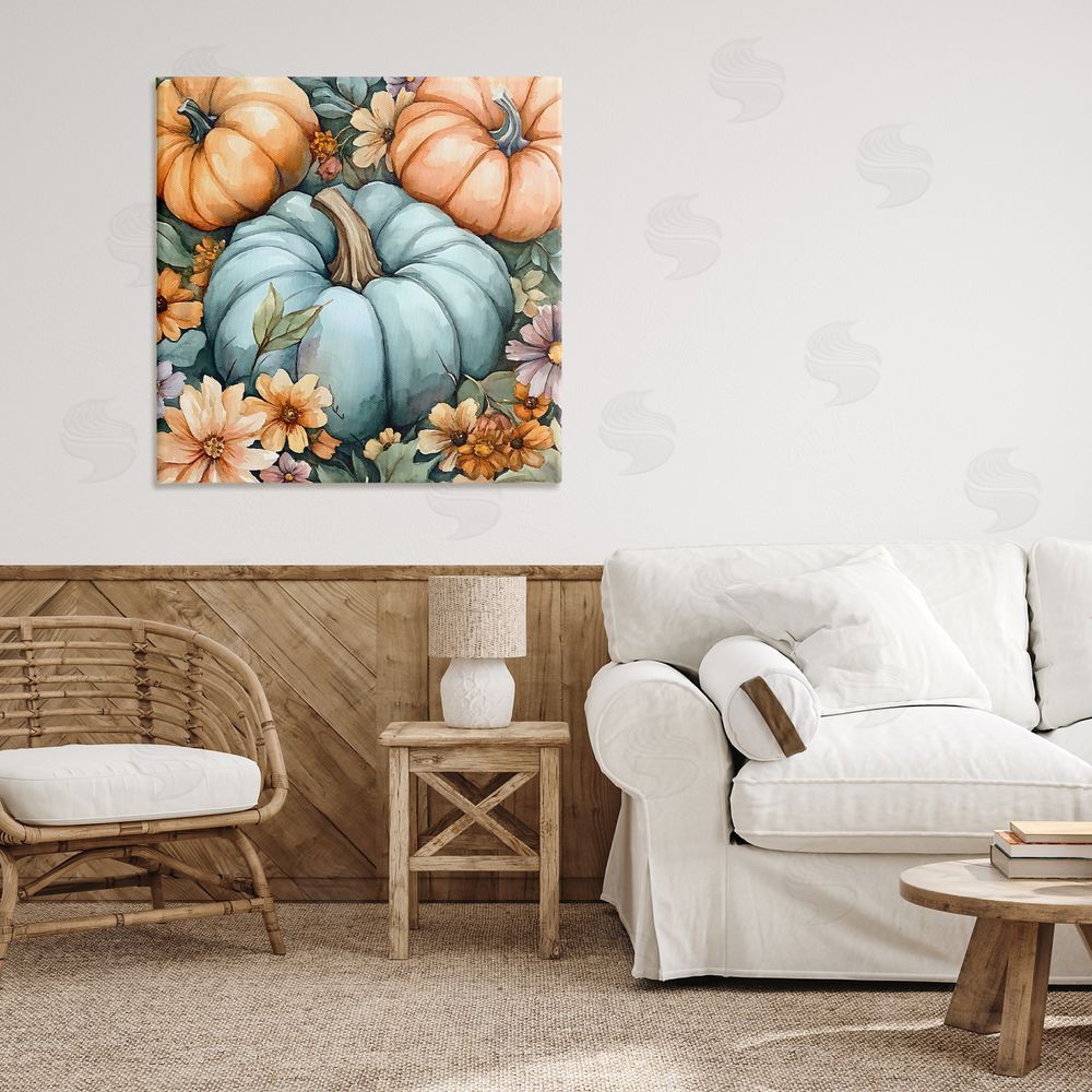 Creative Studio Three Pumpkins & Florals Canvas Art on Wall