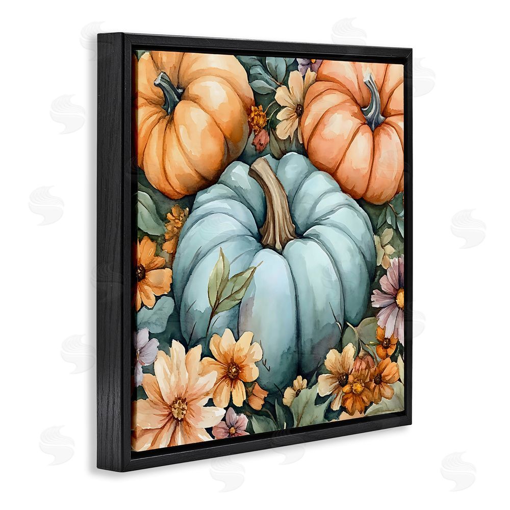 Creative Studio Three Pumpkins & Florals Black Floating Frame Canvas Wall Art Print