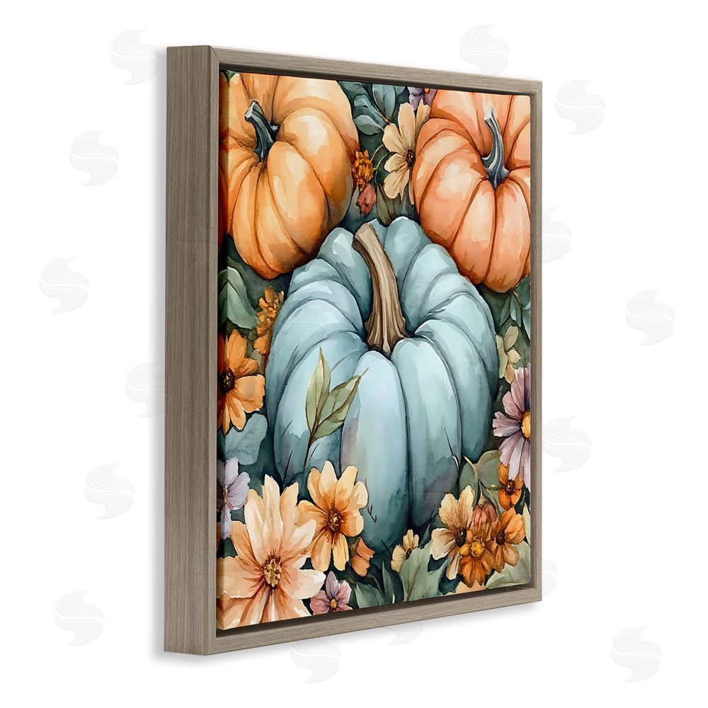 Creative Studio Three Pumpkins & Florals Brown Floating Frame Canvas Wall Art Print