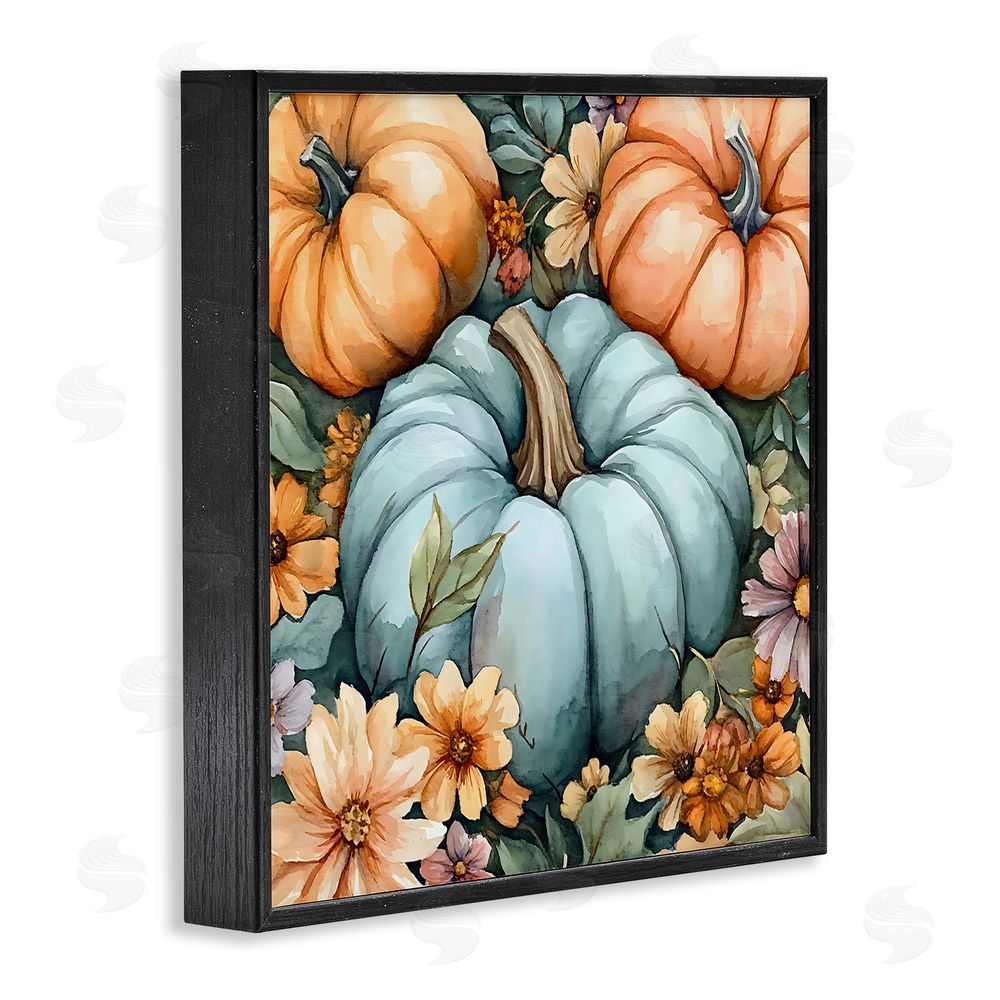 Creative Studio Three Pumpkins & Florals Black Framed Giclee Wall Art Print