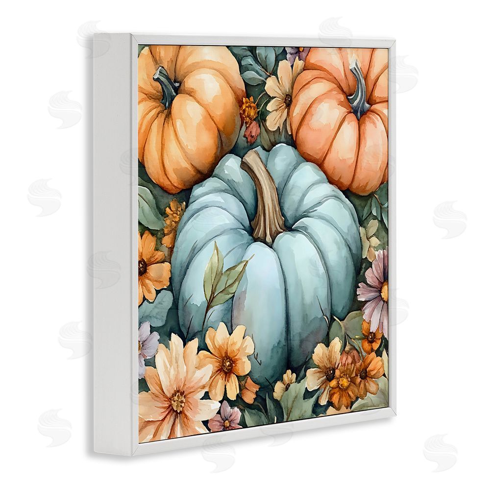 Creative Studio Three Pumpkins & Florals White Framed Giclee Wall Art Print