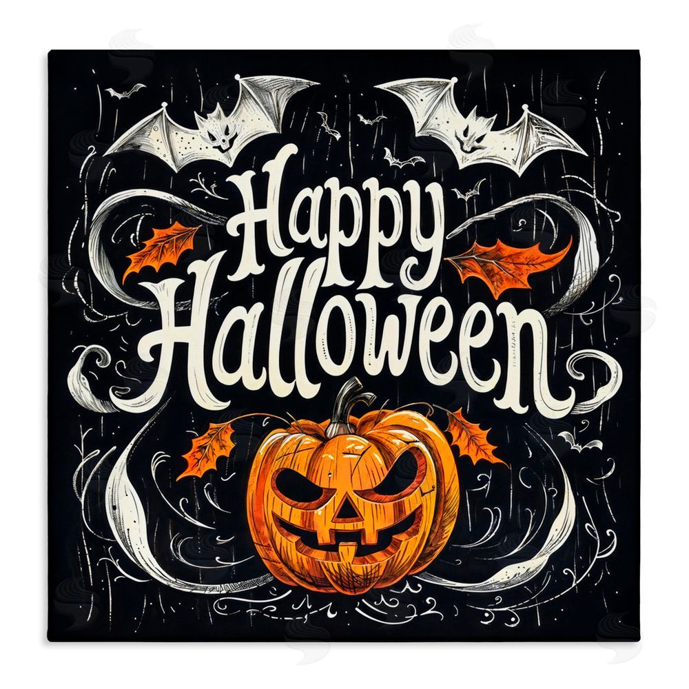 Creative Studio Happy Halloween with Ornate Details Canvas Wall Art Print