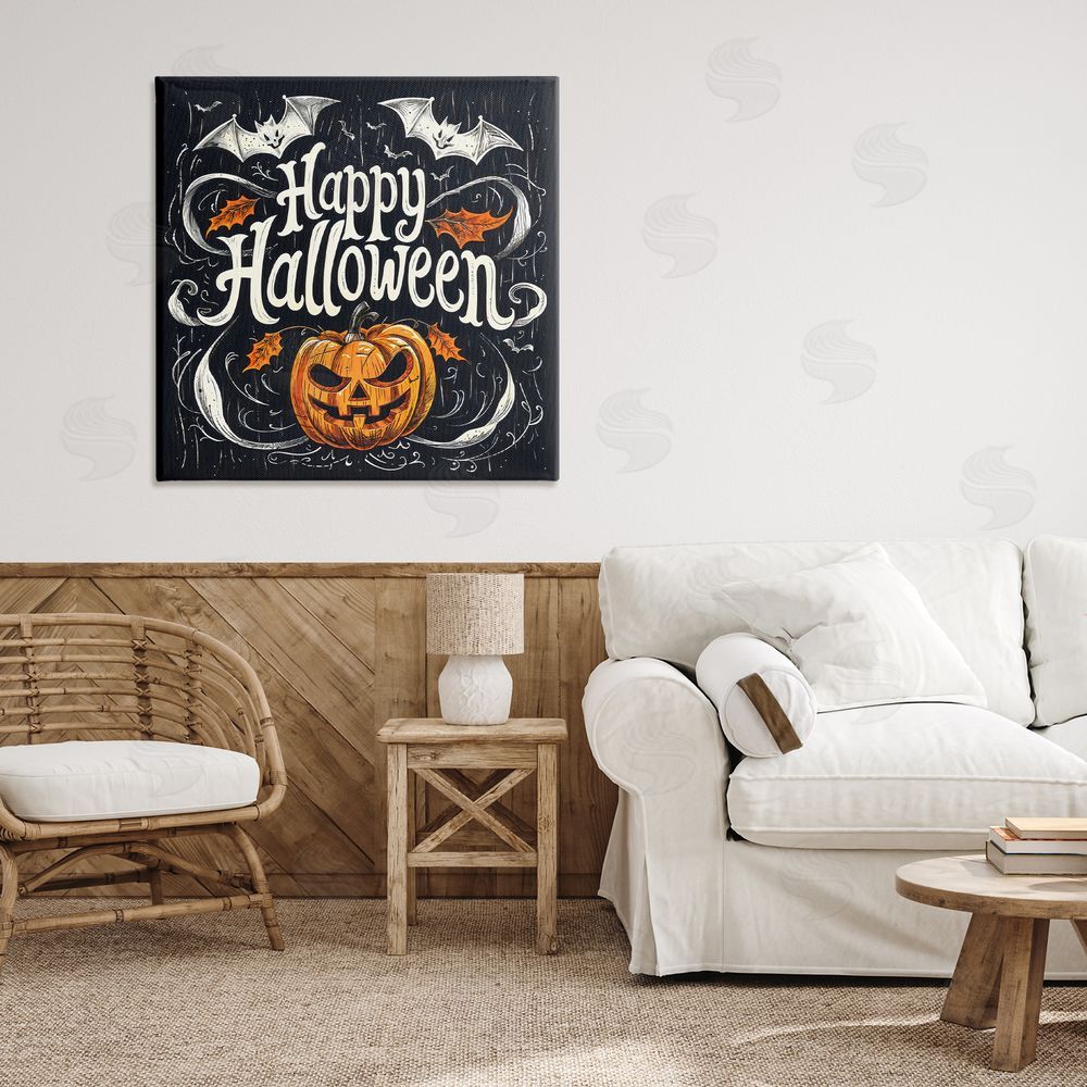 Creative Studio Happy Halloween with Ornate Details Canvas Art on Wall