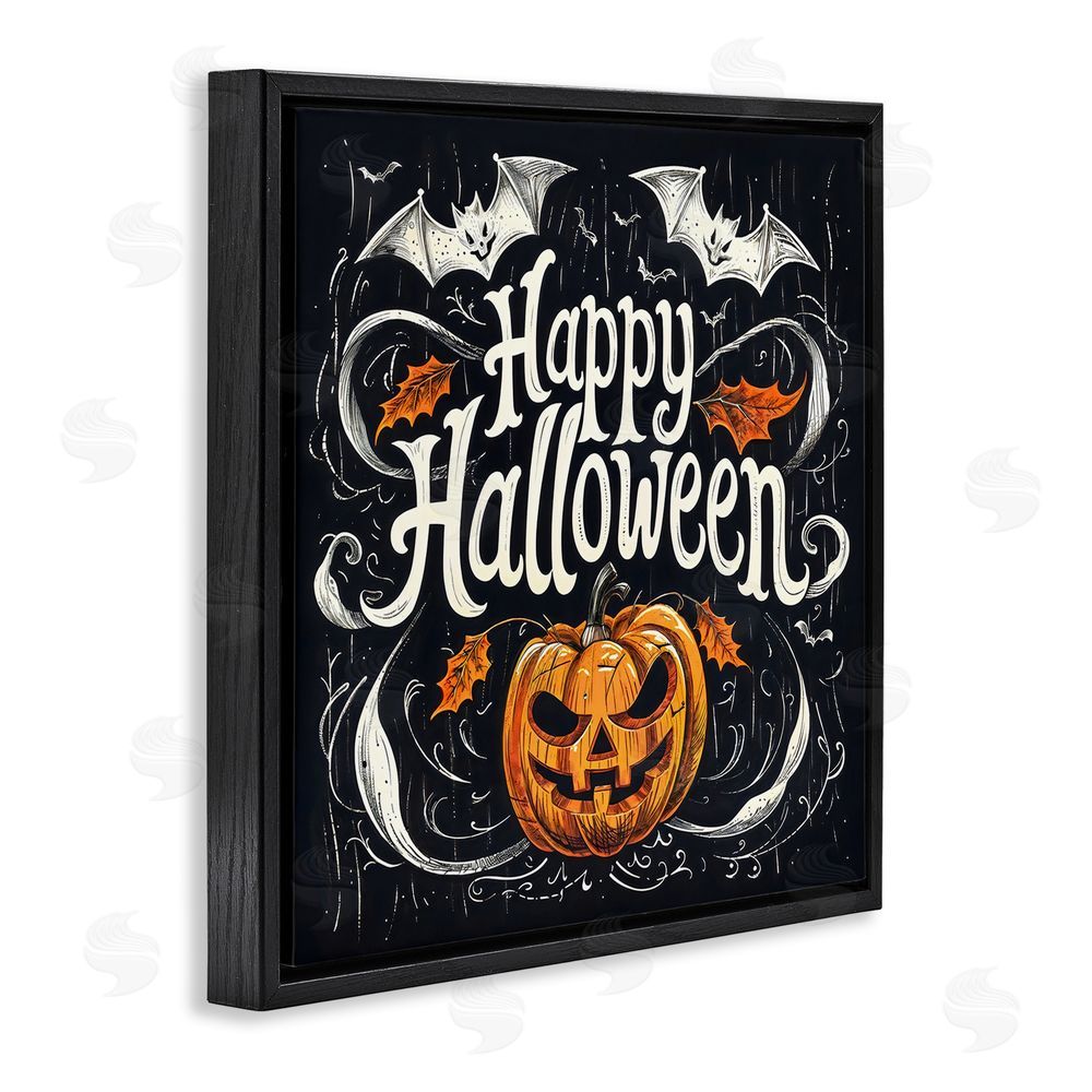 Creative Studio Happy Halloween with Ornate Details Black Floating Frame Canvas Wall Art Print