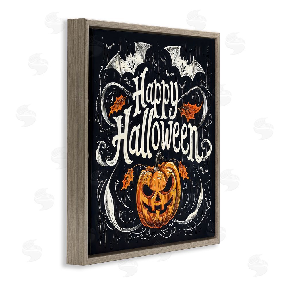 Creative Studio Happy Halloween with Ornate Details Brown Floating Frame Canvas Wall Art Print