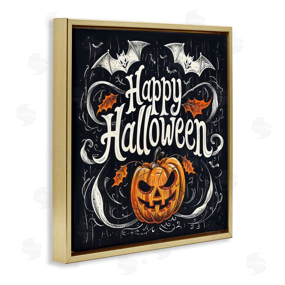 Creative Studio Happy Halloween with Ornate Details Gold Floating Frame Canvas Wall Art Print