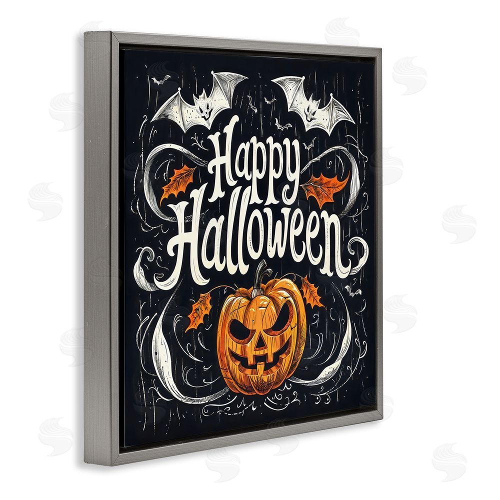 Creative Studio Happy Halloween with Ornate Details Gray Floating Frame Canvas Wall Art Print