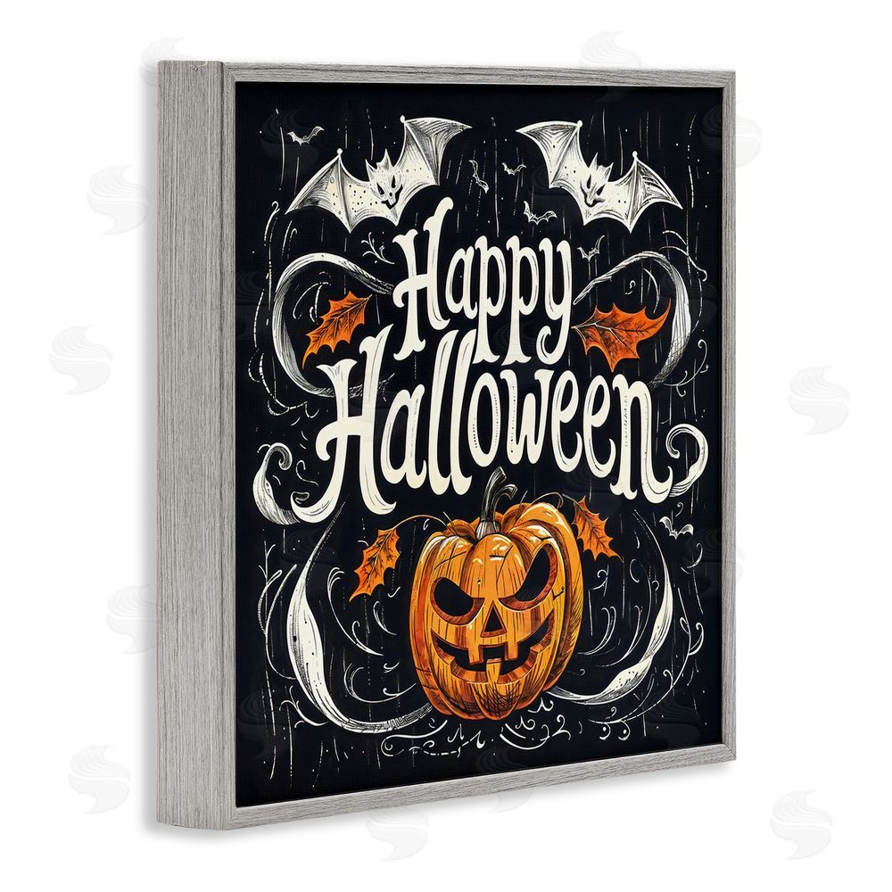 Creative Studio Happy Halloween with Ornate Details Gray Framed Giclee Wall Art Print