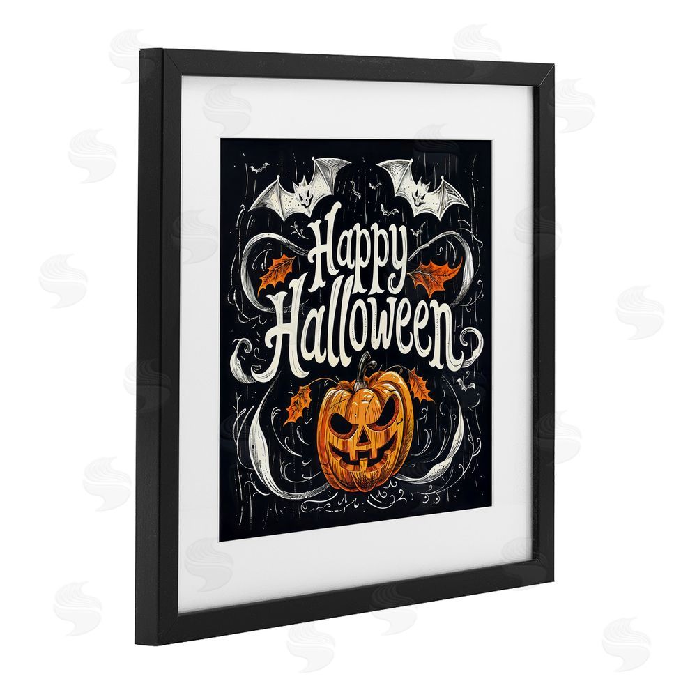 Creative Studio Happy Halloween with Ornate Details Black Framed Print Under Glass with White Mat Wall Art