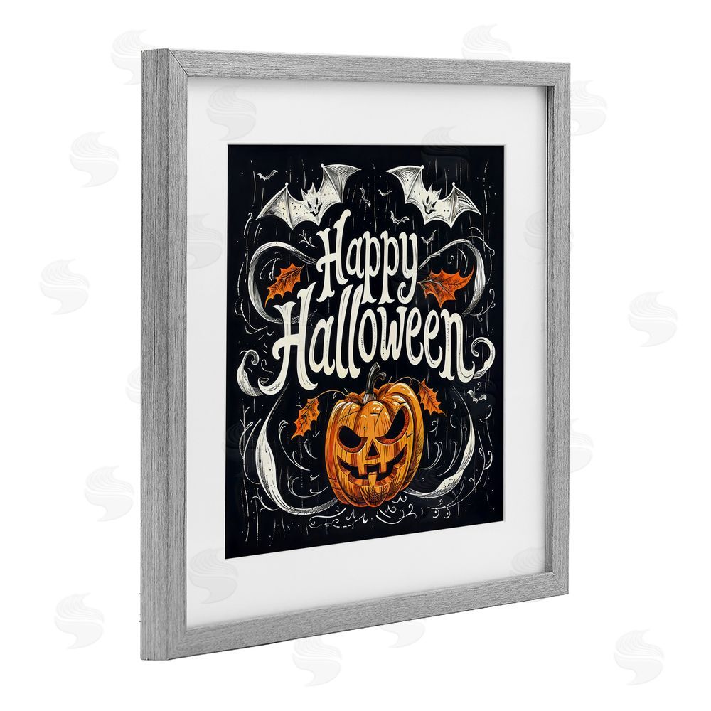 Creative Studio Happy Halloween with Ornate Details Gray Framed Print Under Glass with White Mat Wall Art