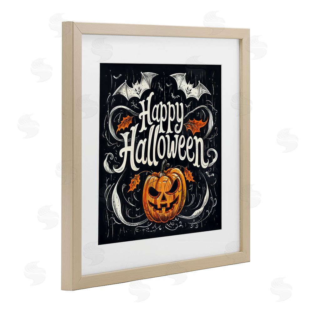 Creative Studio Happy Halloween with Ornate Details Birch Framed Print Under Glass with White Mat Wall Art
