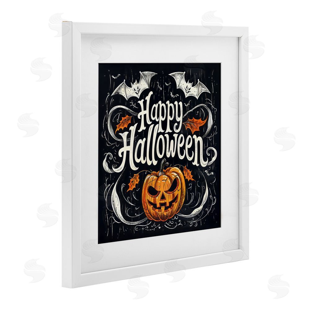 Creative Studio Happy Halloween with Ornate Details White Framed Print Under Glass with Mat Wall Art