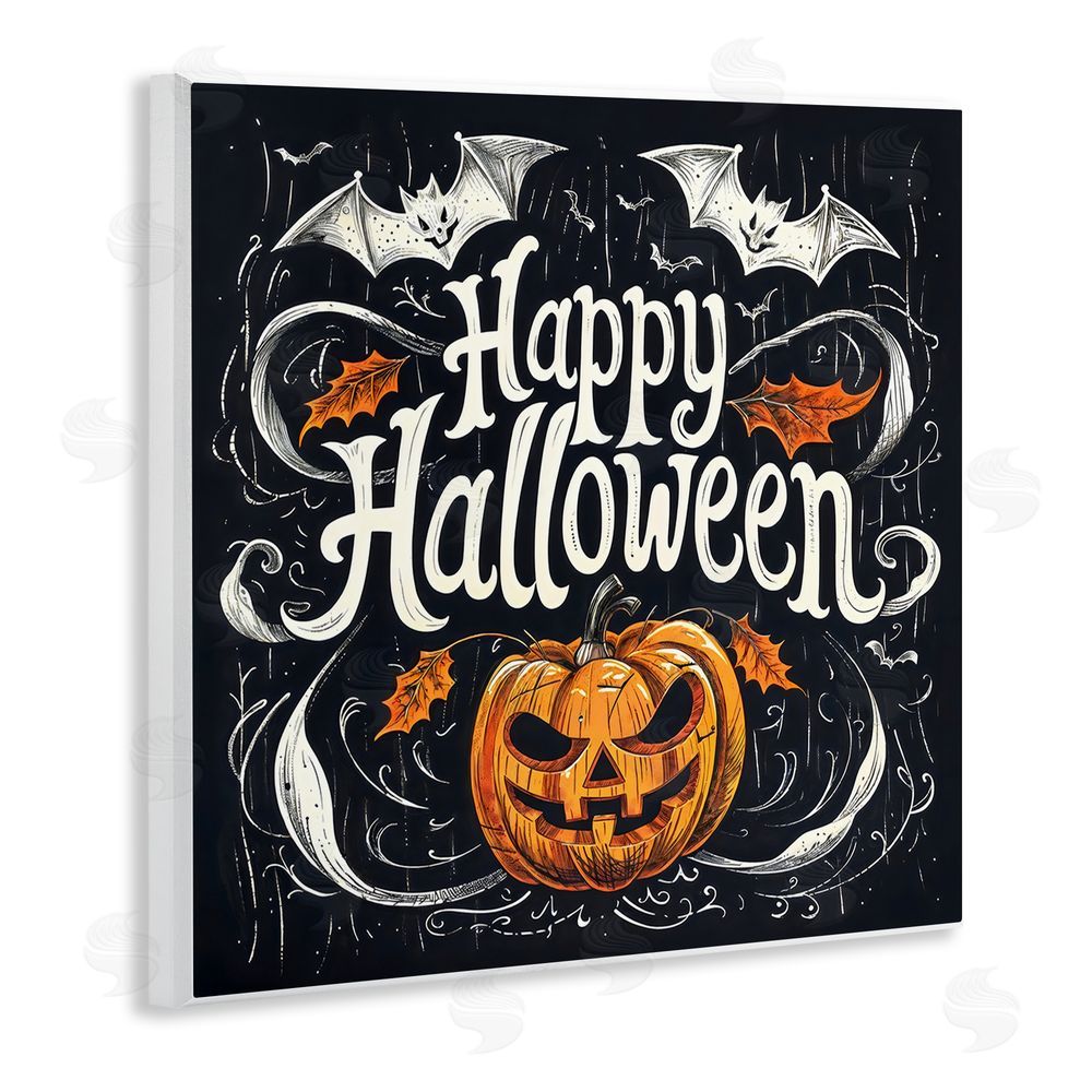 Creative Studio Happy Halloween with Ornate Details Wall Plaque Art Print